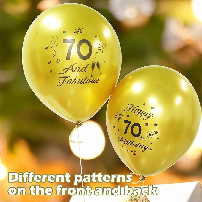 Black Gold 70th Birthday Balloons Pack of 15 Men Women Happy 70th Birthday - Image 3