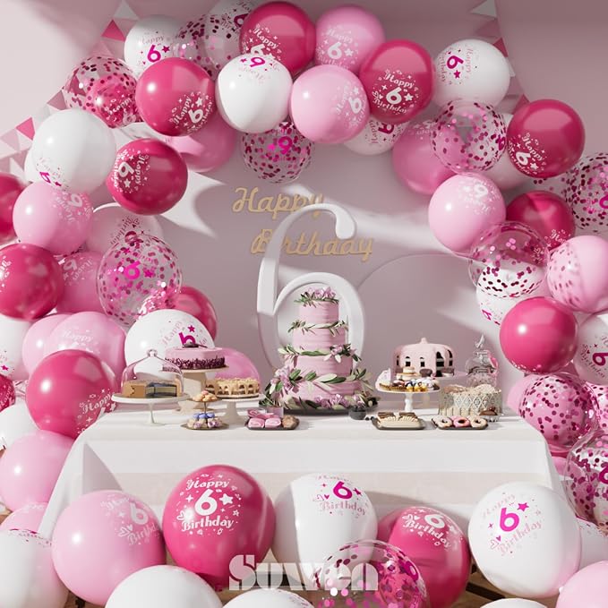 SUWEN Pink 6th Number Printed Balloons 38PCS 12 Inch | 1-9 Latex Balloons Happy - Image 2