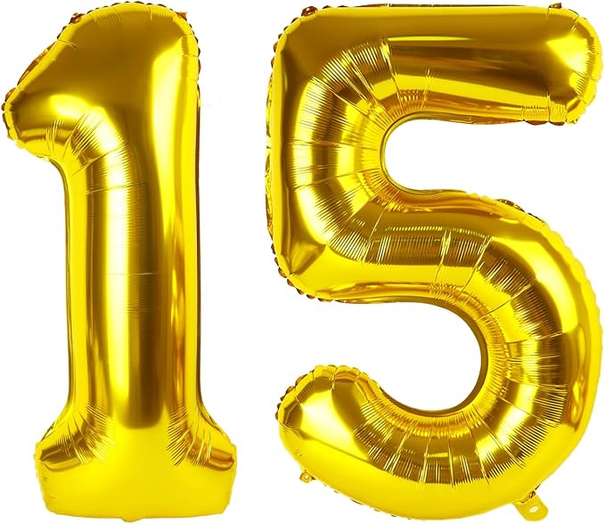 Number Balloons 15 Balloon Gold by Enyeopd