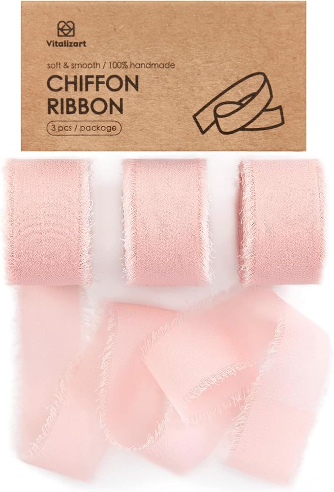 Vitalizart Light Pink Chiffon Silk Ribbon 1" x 21 Yd Handmade Frayed Fringe | by Vitalizart
