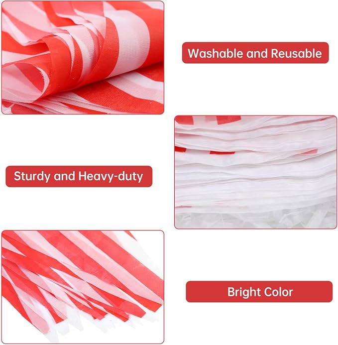 RUBFAC 170ft 120pcs Red White Striped Pennant Banner | Carnival circus string - Image 4