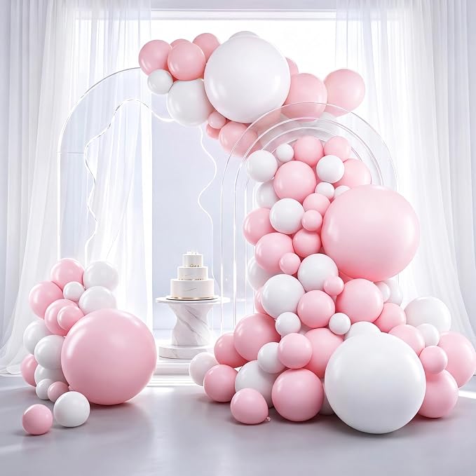 RUBFAC White and Pink Balloons 129pcs Different Sizes 18 12 10 5 Inch | Latex by RUBFAC
