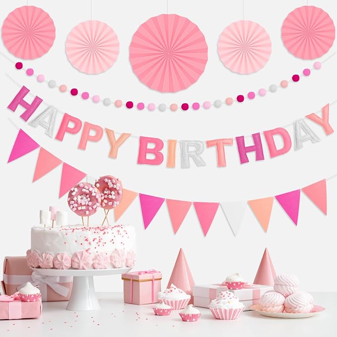 3D Happy Birthday Banner, Pre-Strung Felt Party Decorations | Ready-to-Hang 3D - Image 7