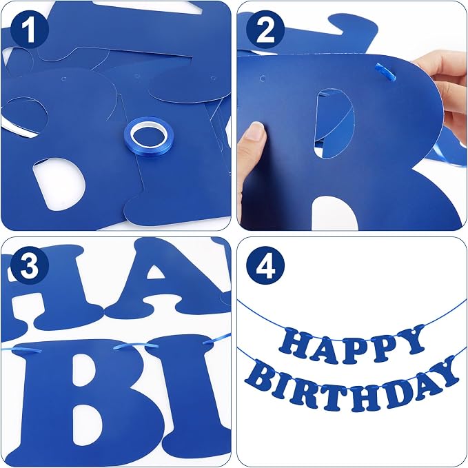 Navy Blue Happy Birthday Banner Sign Happy Birthday Bunting Banner Flag Garland - Image 5