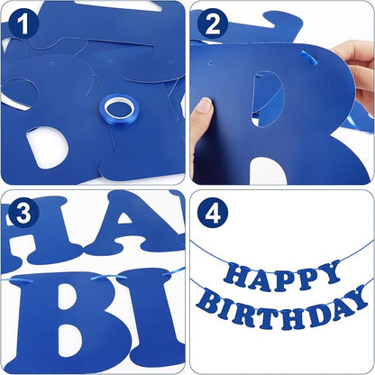 Navy Blue Happy Birthday Banner Sign Happy Birthday Bunting Banner Flag Garland - Image 5