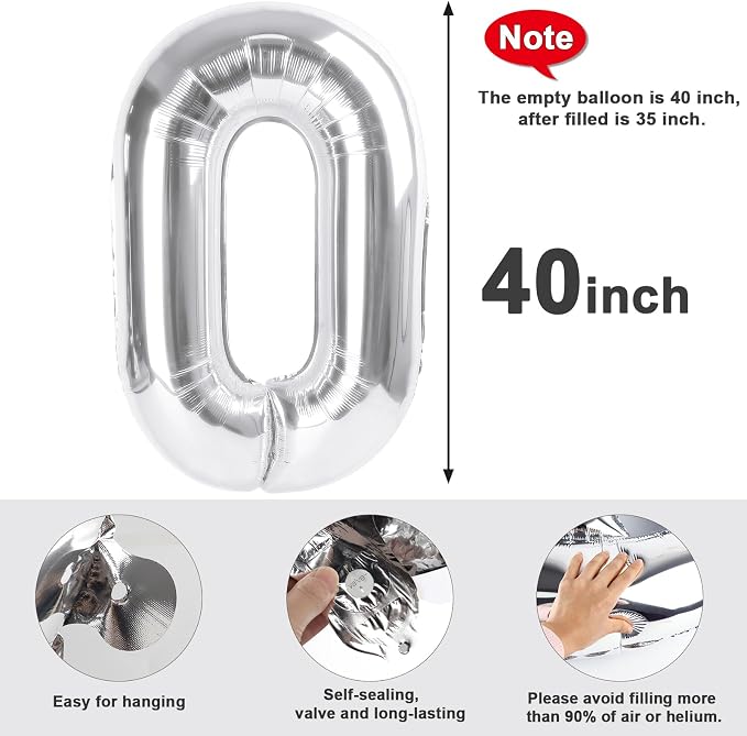 Large Number Balloons 40 Inch Silver 0 Balloon - Image 5