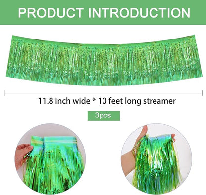 BEISHIDA Shining Green Fringe Garland Banner Wall Tinsel Foil Streamers | 3Pack - Image 2