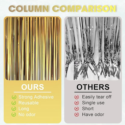 Voircoloria Dark Gold Foil Fringe Backdrop Curtains, 3 Pack | Tinsel Streamers - Image 4