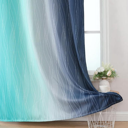 Navy Blue and Teal Blackout Curtains 45 Inch Length, Full Light Blocking - Image 6