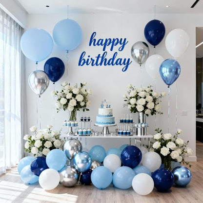 Navy Light Metallic Blue Silver White Balloons Arch Kit 129 Pcs | Baby Shower - Image 4