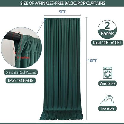 10x10ft Wrinkle Free Hunter Green Backdrop Curtain - Image 5