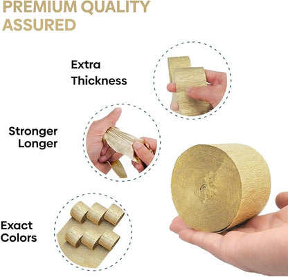 6 Gold Streamers, 492ft Pack of Crepe Paper Party Decorations | Each roll is 82 - Image 4