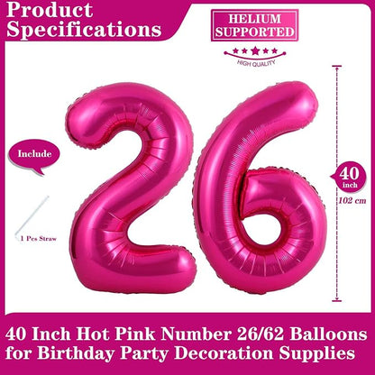 Hot Pink 26 Number Balloons, 40 Inch Giant Number 26 Balloons Foil Mylar Helium - Image 2