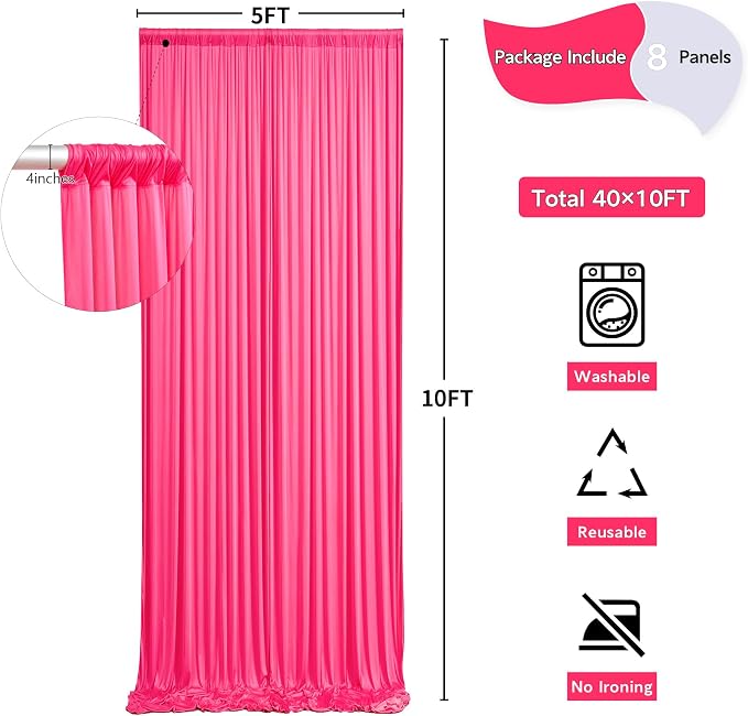40 ft x 10 ft Wrinkle Free Fuchsia Backdrop Curtain - Image 5