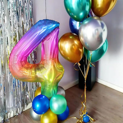 40 Inch Rainbow Number Balloon 4, Large Number Foil Balloons Mylar - Image 4