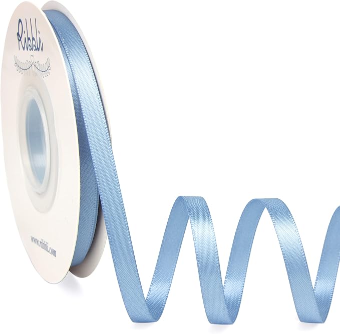 Ribbli Dusty Blue Satin Ribbon, Double Faced Satin 1/4 inch x Continuous 25 by Ribbli