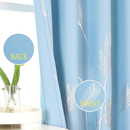 Sky Blue Blackout Curtains for Living Room, Room Darkening Silver Palm Tree - Image 3