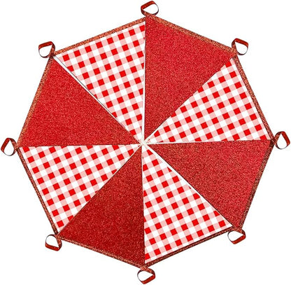 Red Buffalo Plaid Party Decorations Pennant Banner Flag Hanging Red Glitter - Image 4