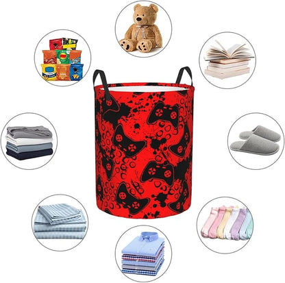 Game Joysticks Red Background Round Laundry Hamper Storage Basket Toys Clothes - Image 9