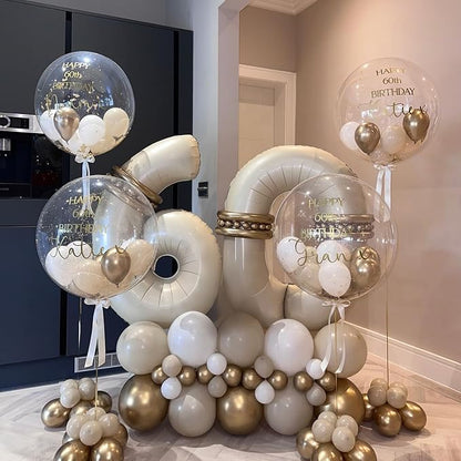 40 Inch Large Cream Numbers Balloons 0-9, Self Inflating White Sand Foil Number - Image 3