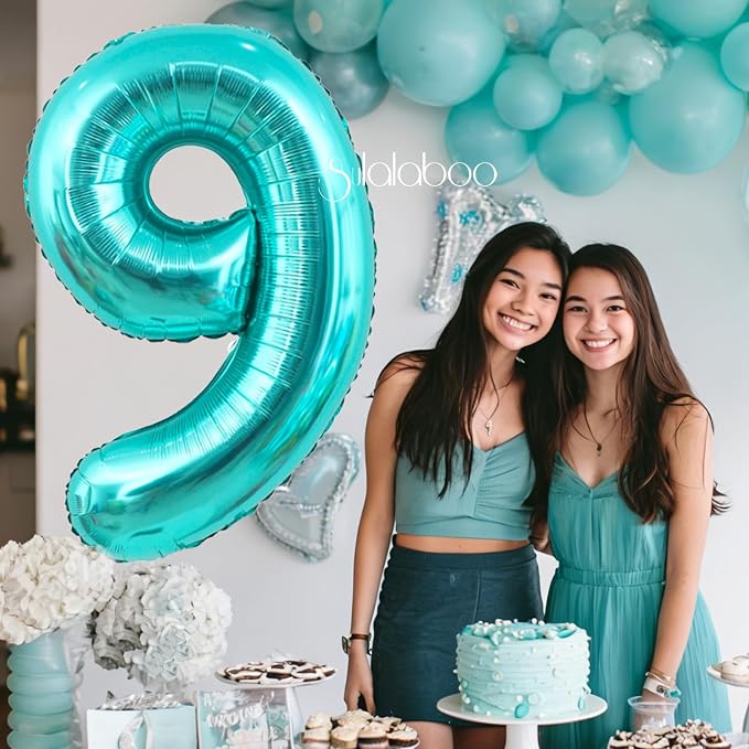 40 Inch Big Teal Blue Number 9 Foil 0-9 Mylar Helium Balloons | Large Digital - Image 5