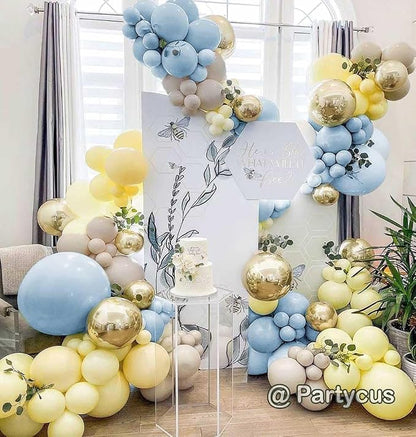Blue Yellow Balloon Arch Kit Double Stuffed Light Yellow Pastel Blue White Sand - Image 8