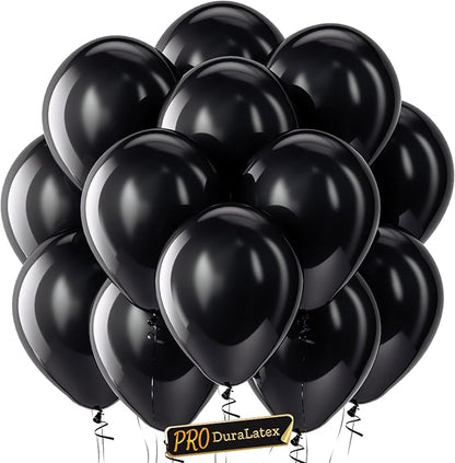 Pro Duralatex Black Extra-Thick Balloons 100 Pack 12 inch | Black Balloons by Bezente