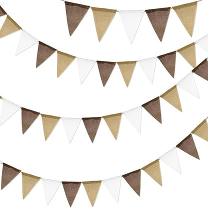 G2PLUS Pre-Strung Burlap Pennant Banners, 30Ft Gradient Brown Fabric Triangle by G2PLUS