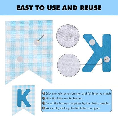 Custom Banner Kit, 28 Blue Printed Burlap Banner - Image 4