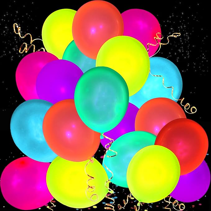 210 Pack UV Colored Neon Balloons glow in the dark balloons Neon Party by MFLUEEWR
