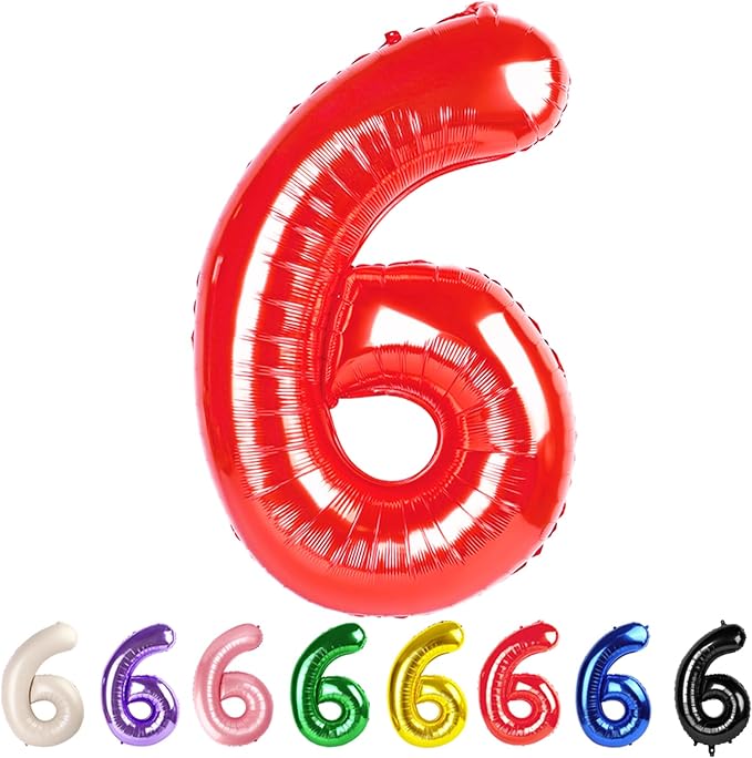 6 Balloon Numbers Party Decorations, 40In Red Balloons by Mluchee