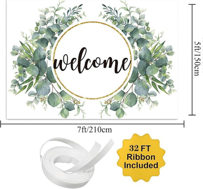 5x3ft Watercolor Greenery Leaves Housewarming Backdrop, Elegant Floral Green - Image 2