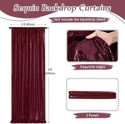 Burgundy Sequin Backdrop Curtains, 2 Panels 2FTx8FT Burgundy Curtain Backdrop - Image 4