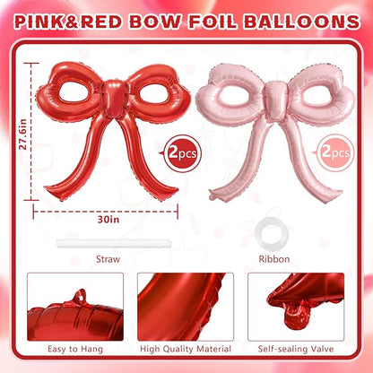 4 Pcs Red and Pink Bow Balloons Bow Party Decorations - Image 2