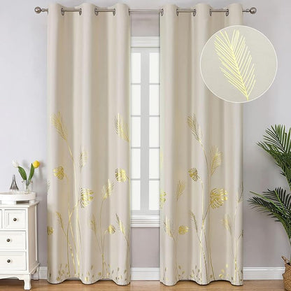 Gold Palm Leaf and Wheat Pattern Blackout Curtains by ESTELARTEXTILER