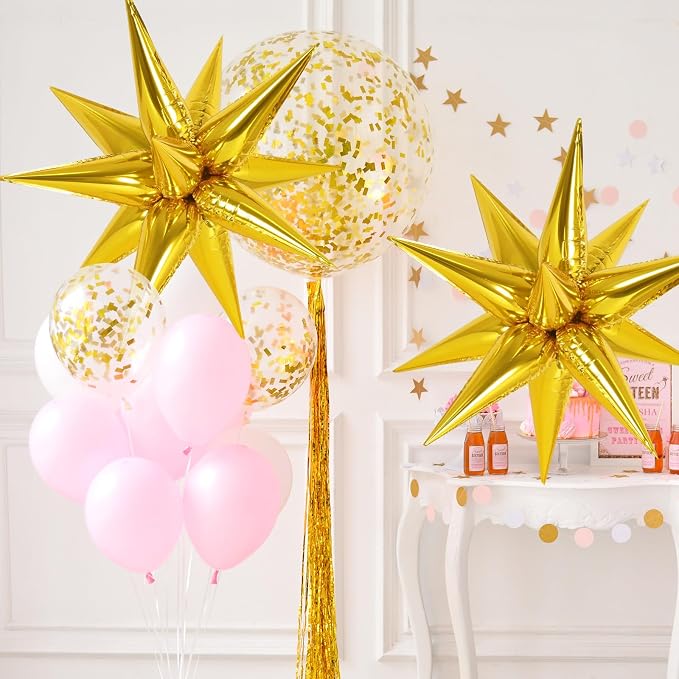 72 Pcs Star Balloons Foil Explosion Balloons Magic 12 Point Star Cone Balloon - Image 2