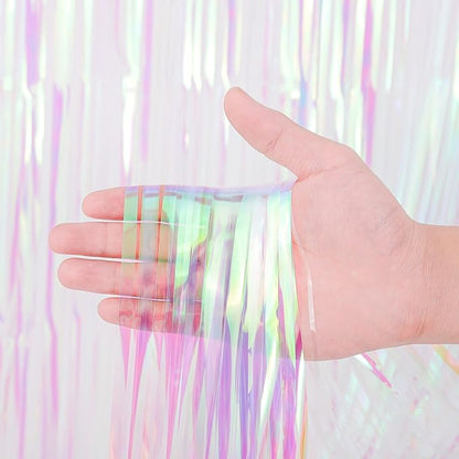 Voircoloria Iridescent Foil Fringe Backdrop Curtains, 2 Pack | Tinsel Streamers - Image 2