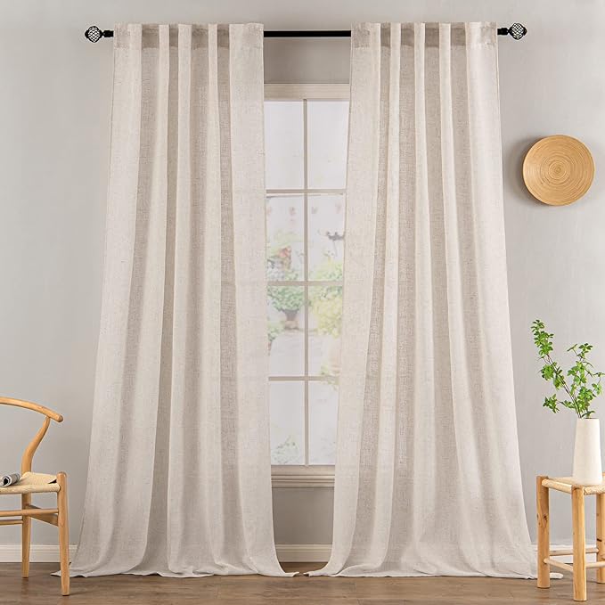 MIULEE Natural White Linen Curtains 52x94 Inch Length 2 Panels - Image 2