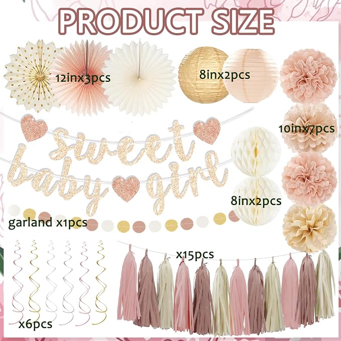 Champagne-Gold Beige Fall Boho Baby Shower Party Decorations - Image 3