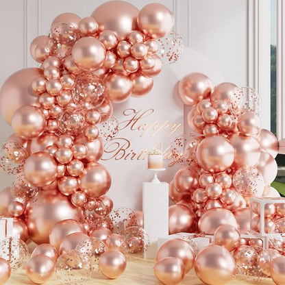 AULE 100Pcs Metallic Rose Gold Balloons 18/12/10/5 Inch Different Sizes | by AULE