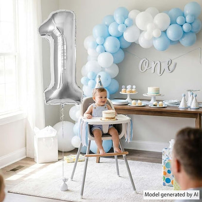 Silver Number 1 Balloon 40 Inch, Sleek Silver Foil Numeral - Image 2