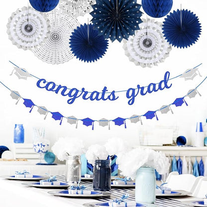 Navy-blue Silver Party-Decorations Graduation Banner-Streamers - Image 5
