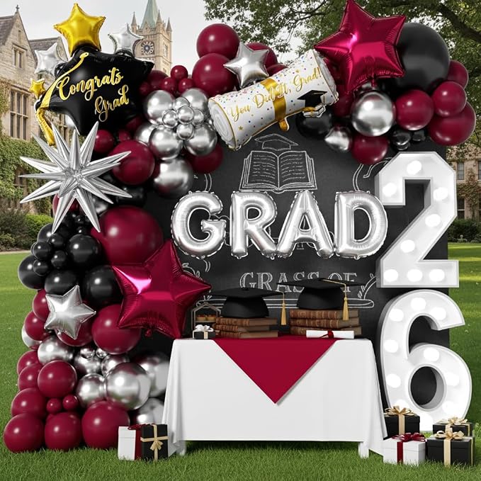 Graduation Balloons Garland Kit 153Pcs, Maroon Black Silver Balloon Arch Kit - Image 3