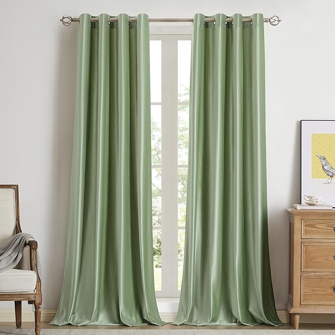 BULBUL Velvet Sage Green Blackout Curtains 90 inch Long by ModernShinyVelvetCurtains