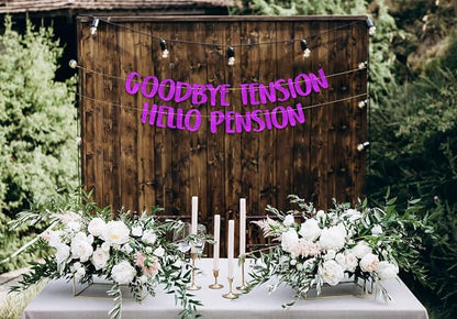 Pre-Strung Goodbye Tension Hello Pension Purple Glitter Banner - Image 7