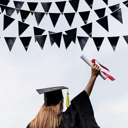 Black Party Decorations Triangle Pennant Banner Flag Black Metallic Fabric - Image 4