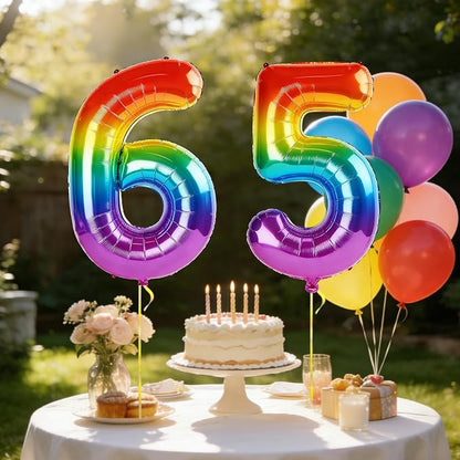 40 Inch Number 65 Balloons for 65th Birthday Party Decorations, 0-100 Rainbow - Image 3