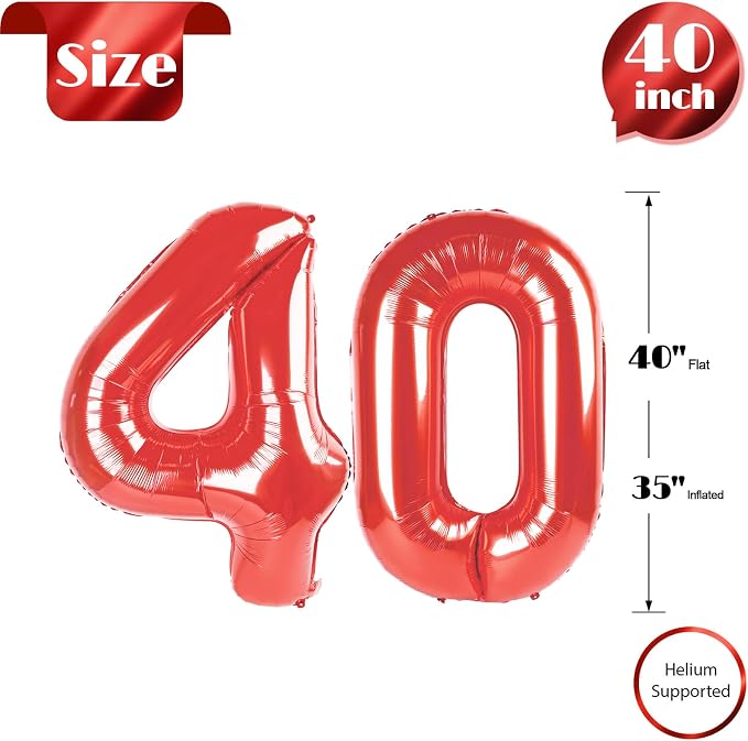 Red 40 Balloon - Number Balloon 40 Inch, 40th Red Birthday Decorations | Large - Image 5