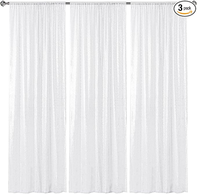 Sugargirl White Sequin Backdrop Curtain 3 Panels 2FTx8FT Glitter White by Sugargirl