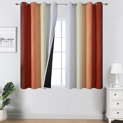 Burnt Orange and Greyish White Ombre Blackout Curtains 45Inch Length by ESTELARTEXTILER